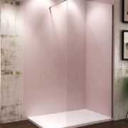 Cristalerías Crespo Decoración mampara de ducha con pared rosa